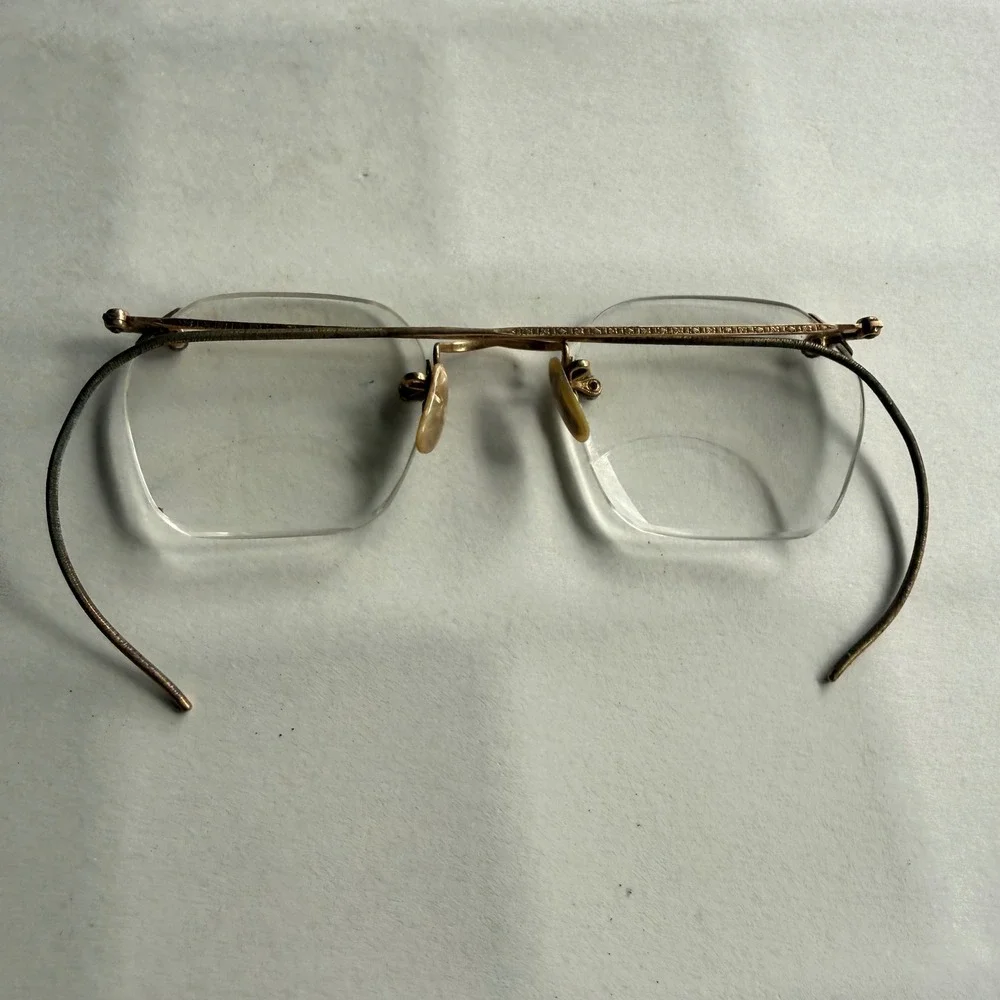 American Optical Rimless Eyeglasses Women OS Gold Fair Vintage Engraved Frame